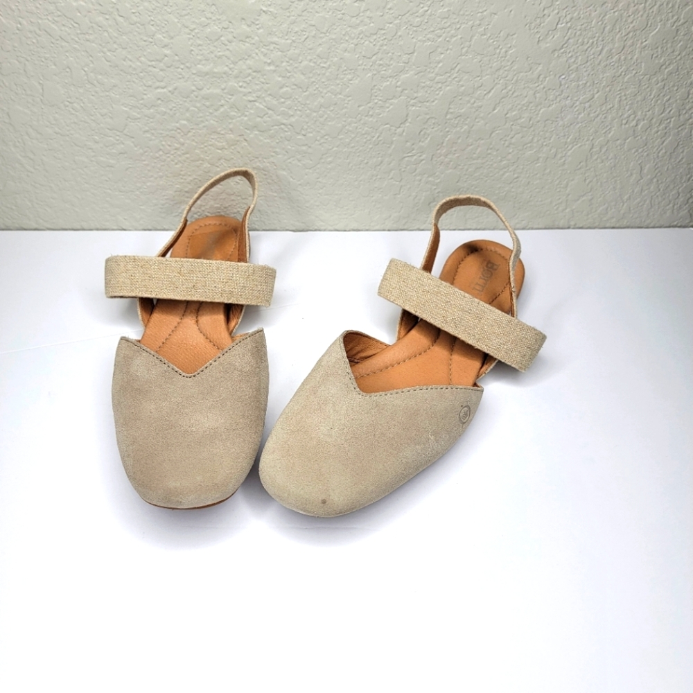 Born Womens Coco Flats Taupe Suede Leather Slingback Round Toe Shoes Size 10M